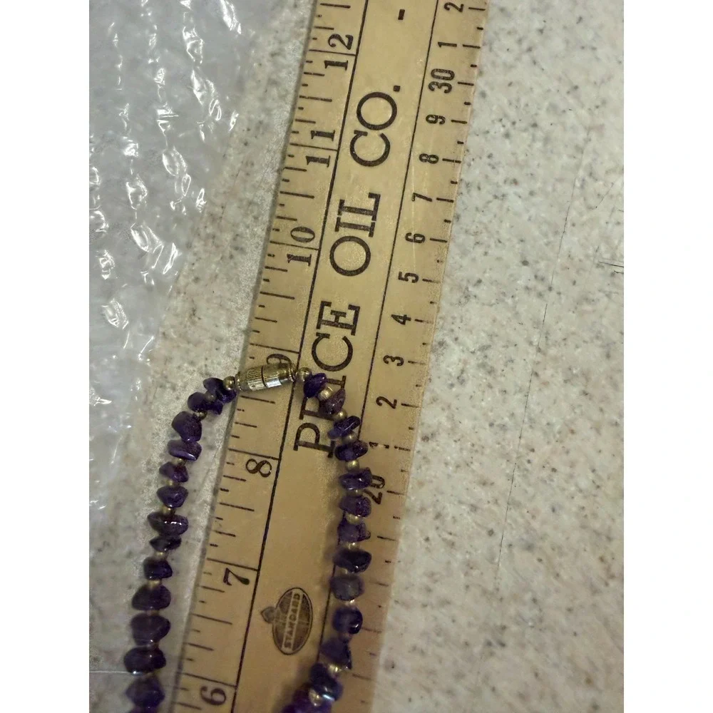Vtg Amethyst Necklace Chip Bead Purple‎ Stone Nugget Gold Tone Boho 18